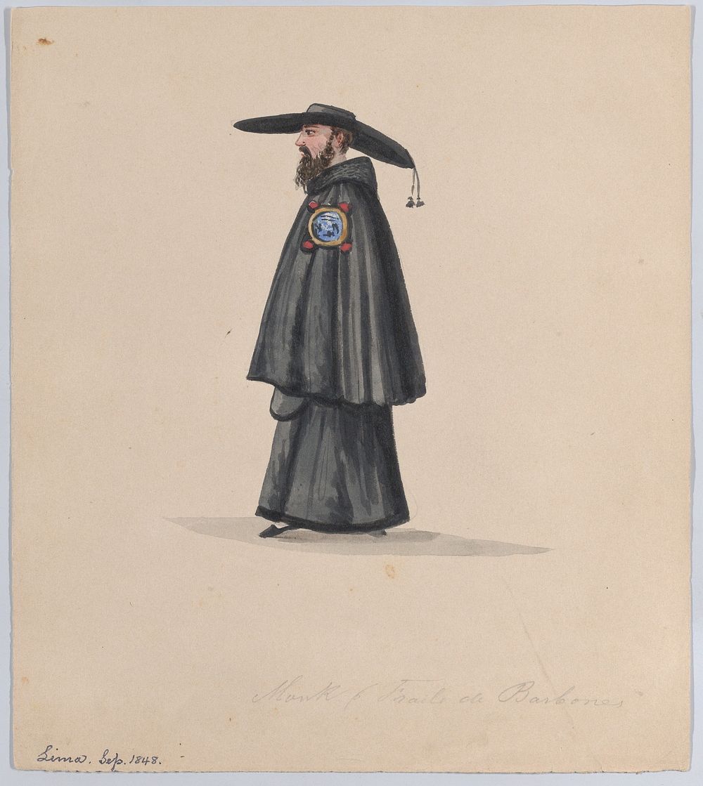A monk from the order of Barbones, from a group of drawings depicting Peruvian dress