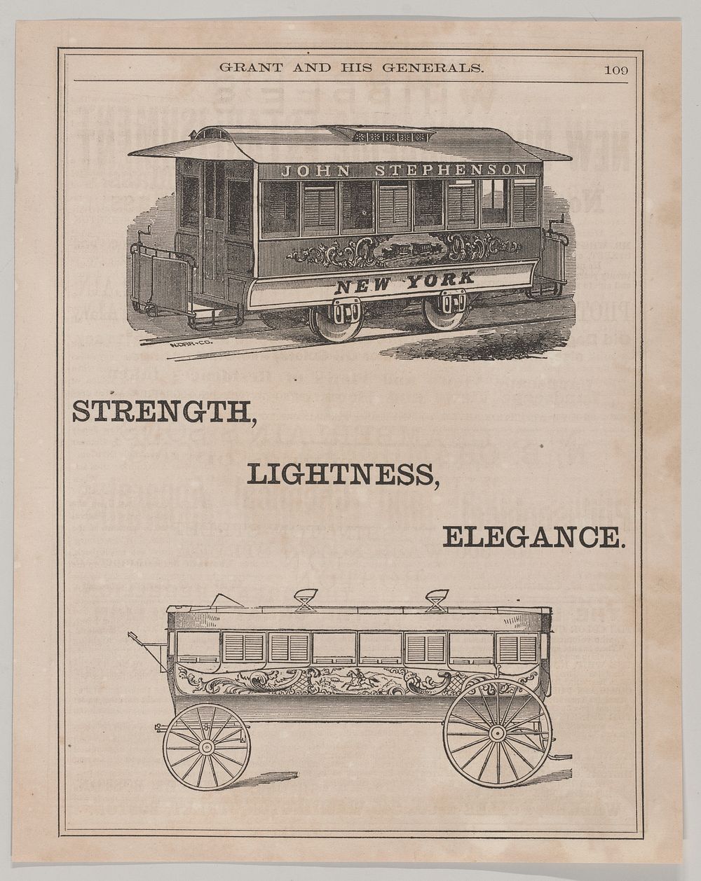 Advertisement for Street Car and Omnibus made by John Stephenson of New York
