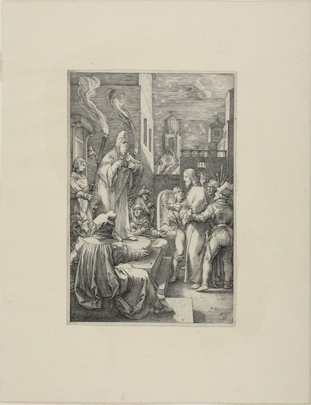 Christ Before Caiaphas, plate four from The Passion of Christ by Hendrick Goltzius