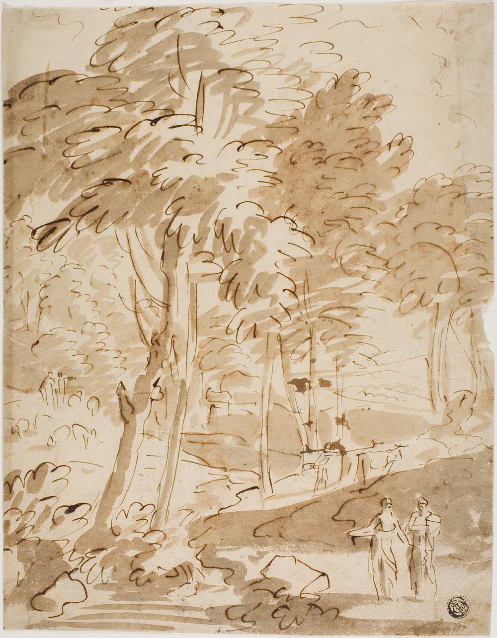 Wooded Landscape with Figures and Animals by Unknown
