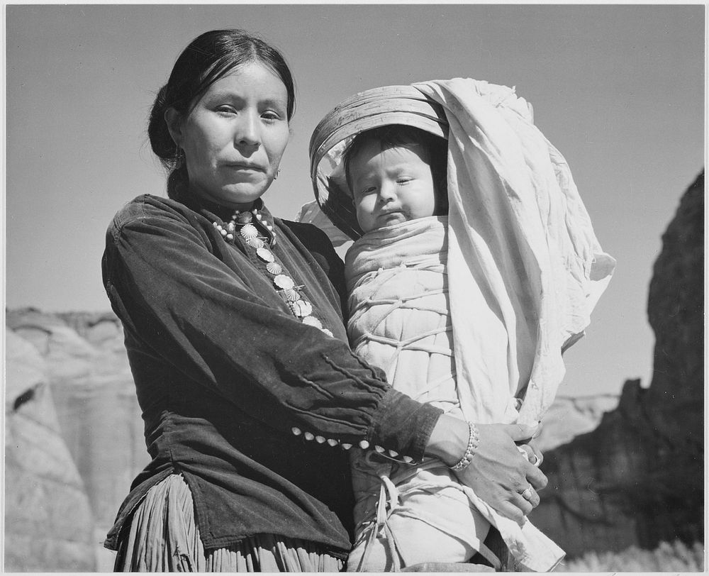 "Navajo Woman and Infant, Canyon de Chelle, Arizona."  Photographer: Adams, Ansel, 1902-1984. Original public domain image…