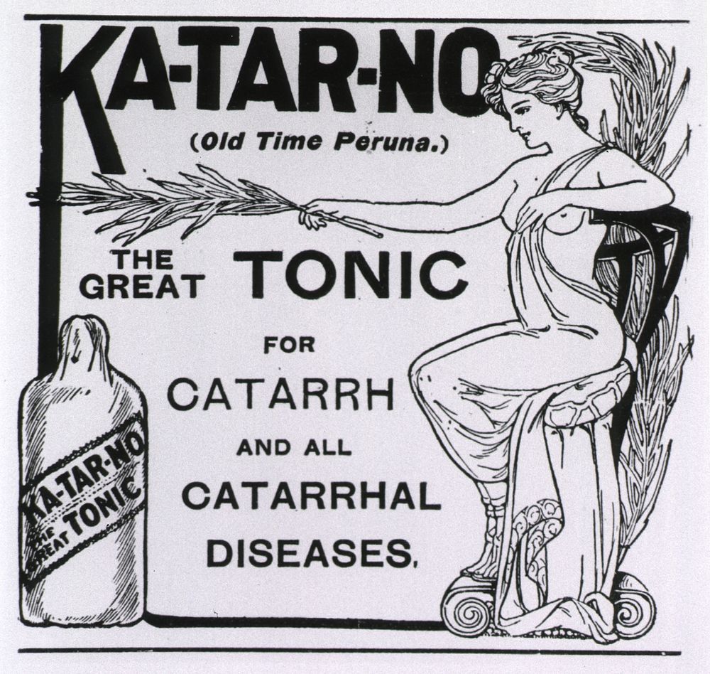 Ka-Tar-No: the great tonic for catarrh and all catarrhal diseases. Female figure, posed as a Greek statue, seated and…