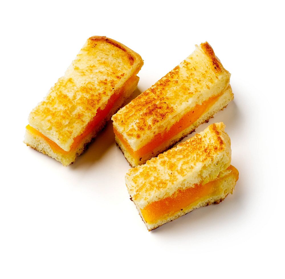 Grilled cheese sandwich cut into 3 strips (1/2 oz eq grains, 1 oz eq meat alternates).