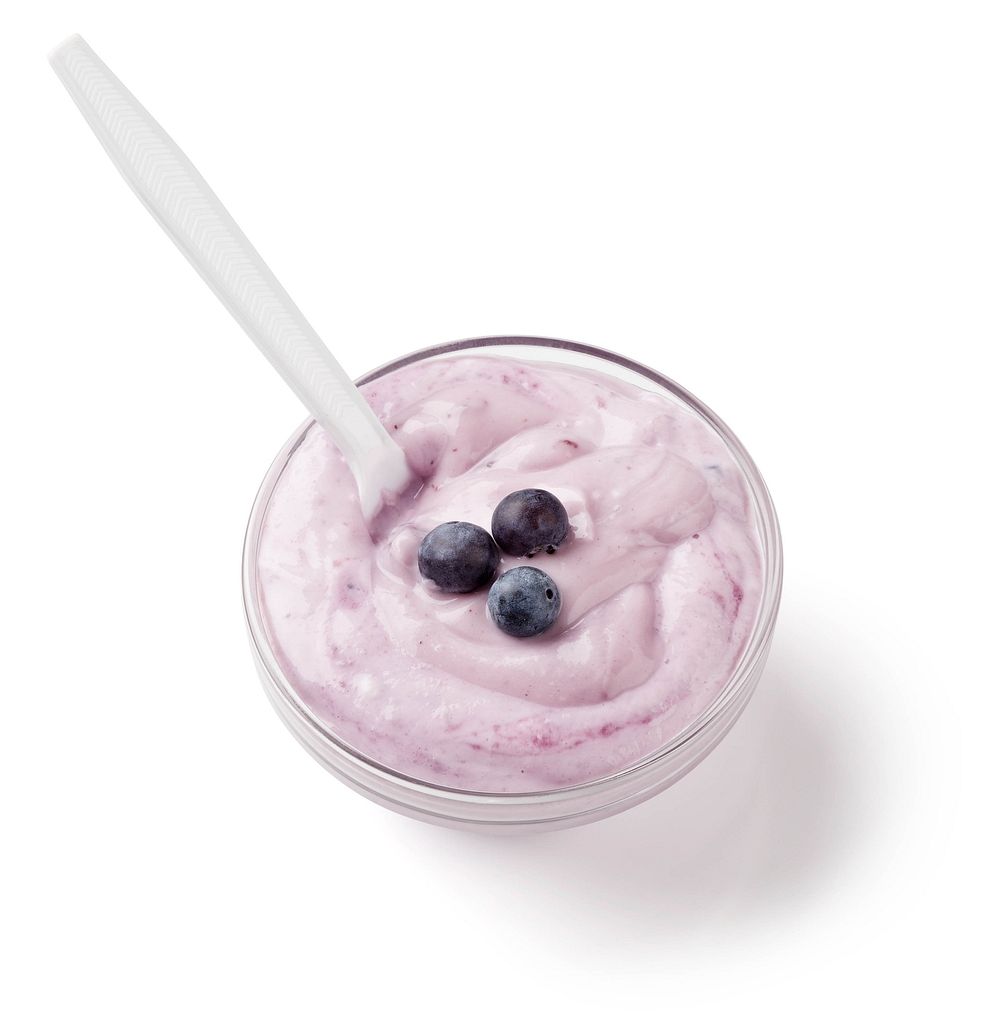 Yogurt topped with blueberries. Original public domain image from Flickr