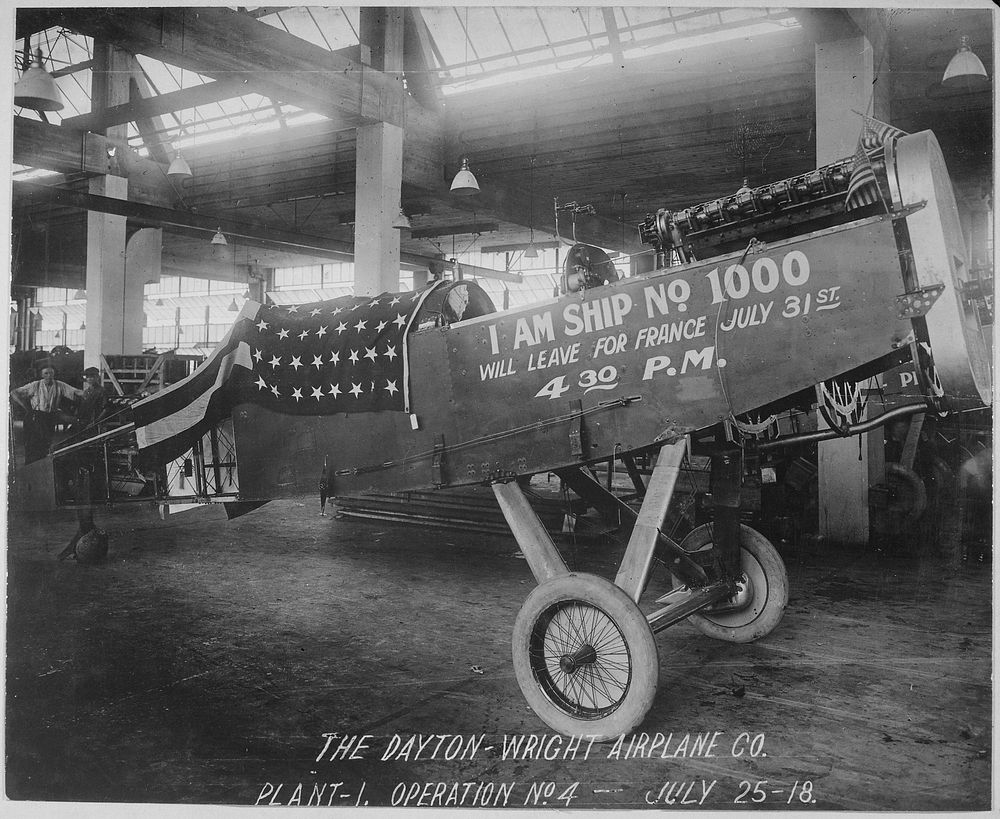 Manufacturing airplanes for the government by Dayton-Wright Airplane Company. Completed plane on exhibition. Plant-1.…