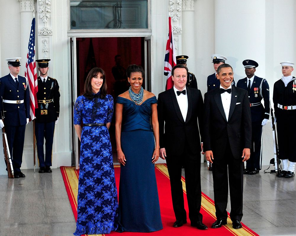 From right, President Barack Obama, British Prime Minister David Cameron, first lady Michelle Obama and Cameron's wife…