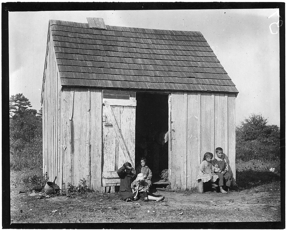 Small shack on Forsythe's Bog occupied by DeMarco family, 10 in the family living in this one room, September 1910.…