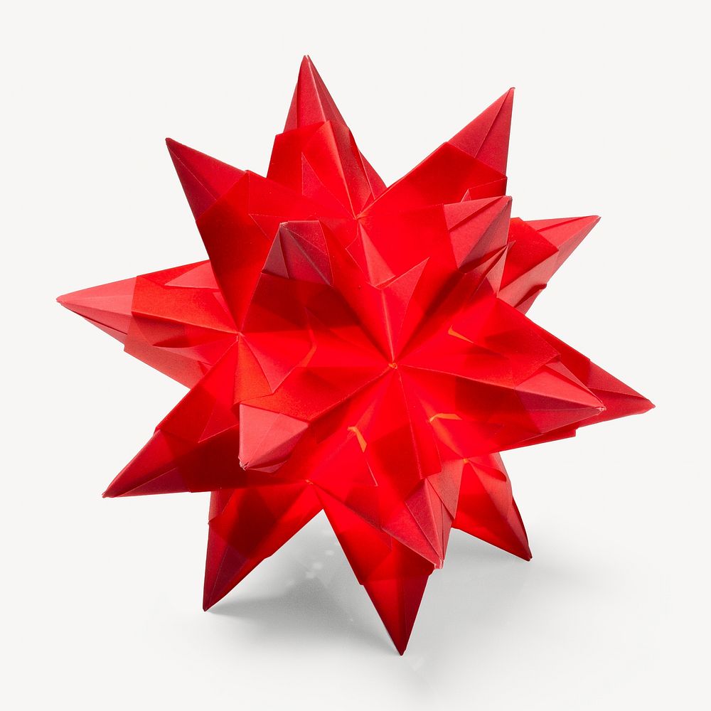 Red star origami, isolated object on white