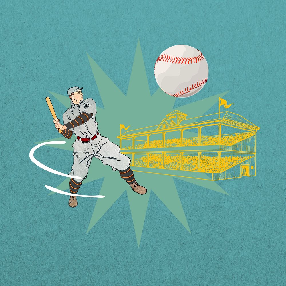 Baseball match, creative sports collage