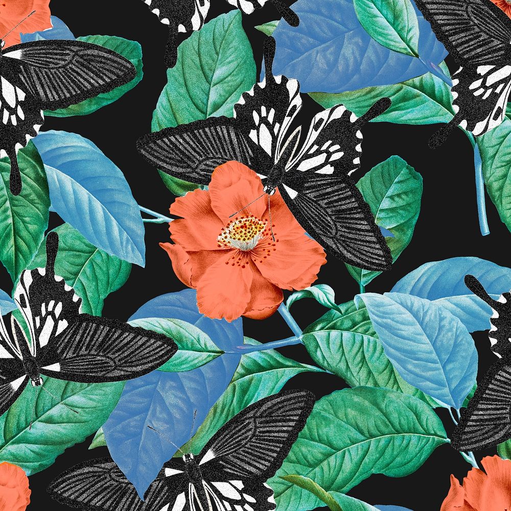 George Shaw's seamless butterfly pattern, exotic flower