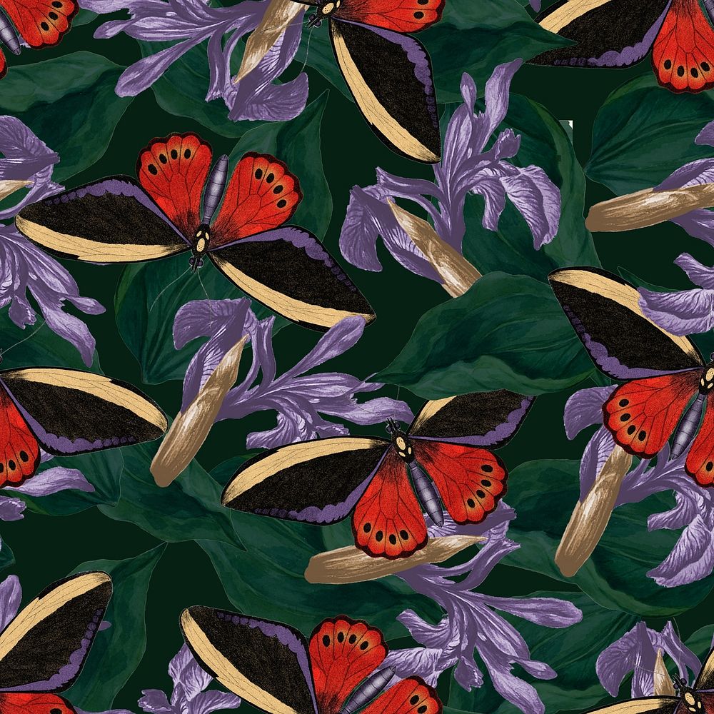 Exotic butterfly seamless pattern, vintage nature remix from The Naturalist's Miscellany by George Shaw