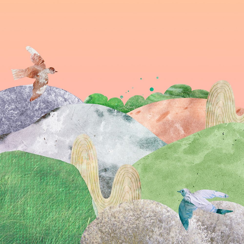 Colorful nature collage background, mountains