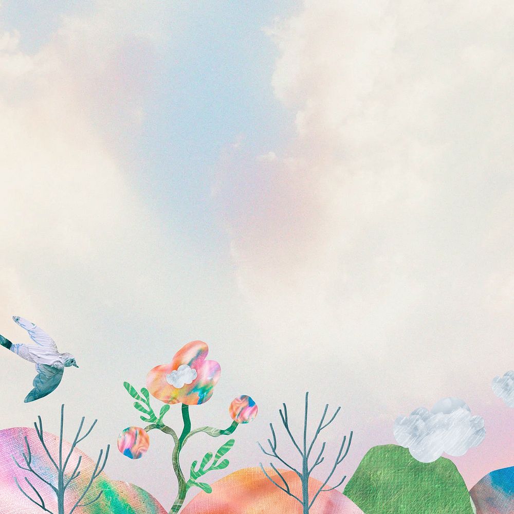 Pastel sky background, colorful nature collage