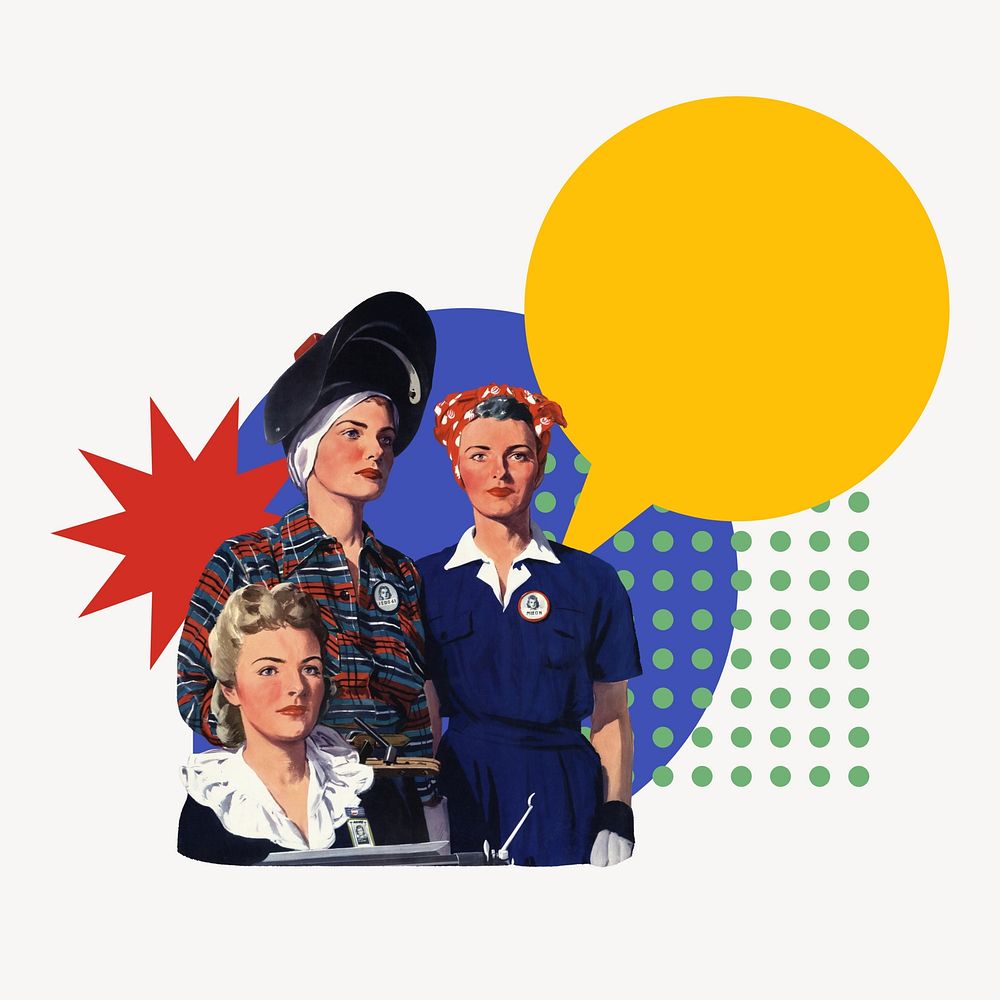 Retro vintage women collage element, colorful design