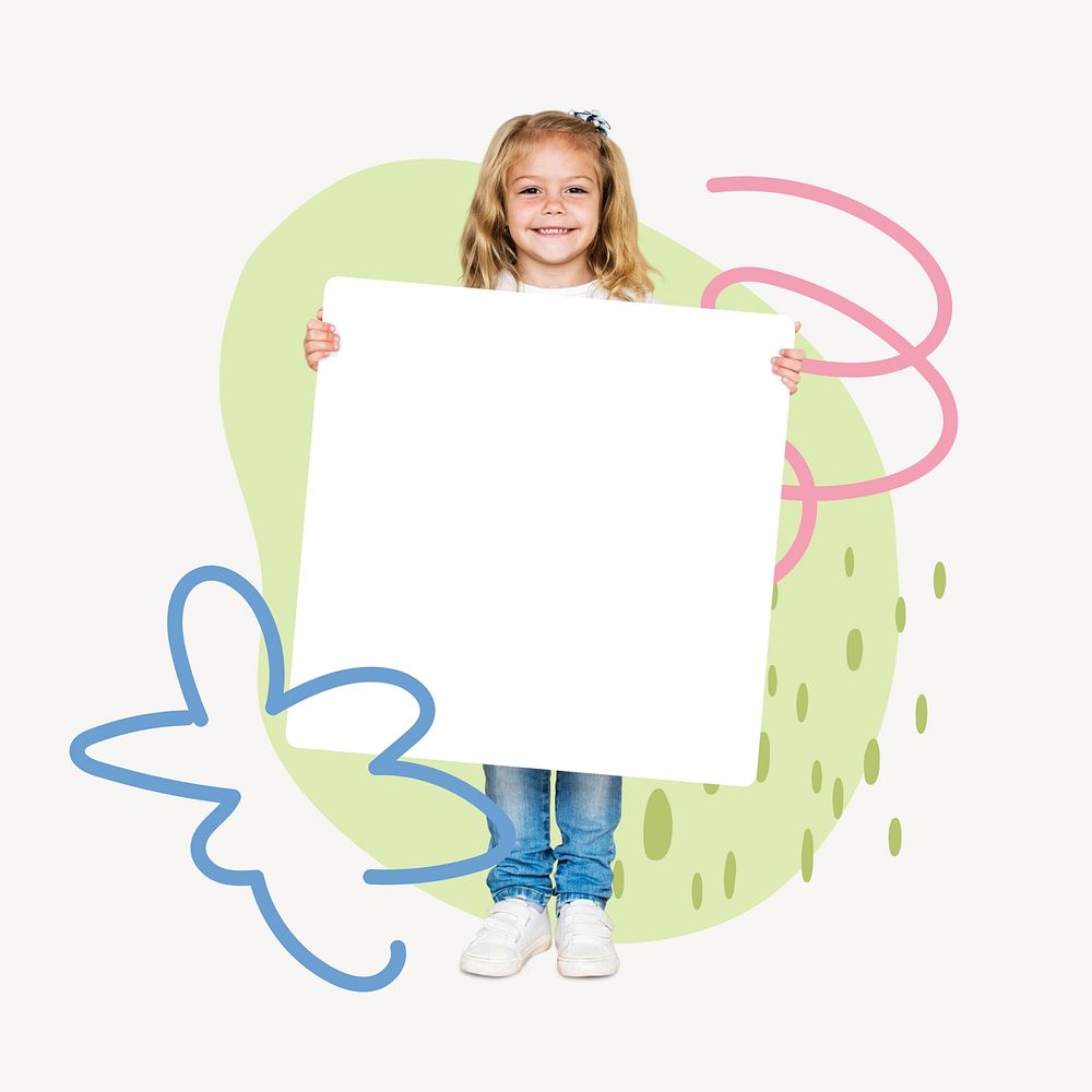 Girl holding sign collage element, cute design