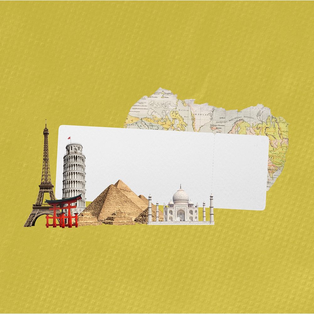 Travel abroad collage element, note paper design