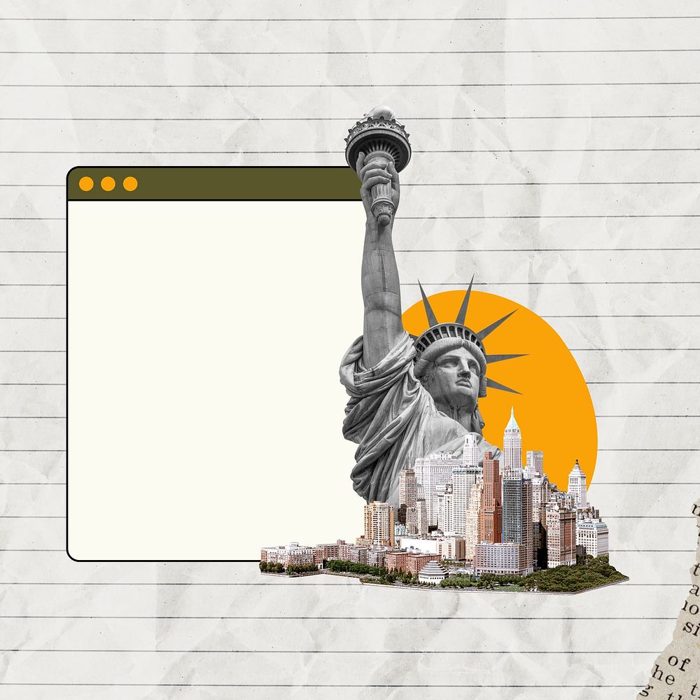 Statue of liberty collage element, ripped paper design