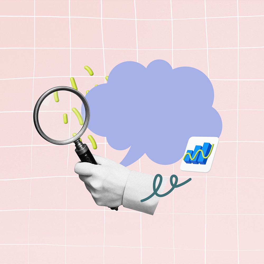 Cute cloud searching collage element, pink design