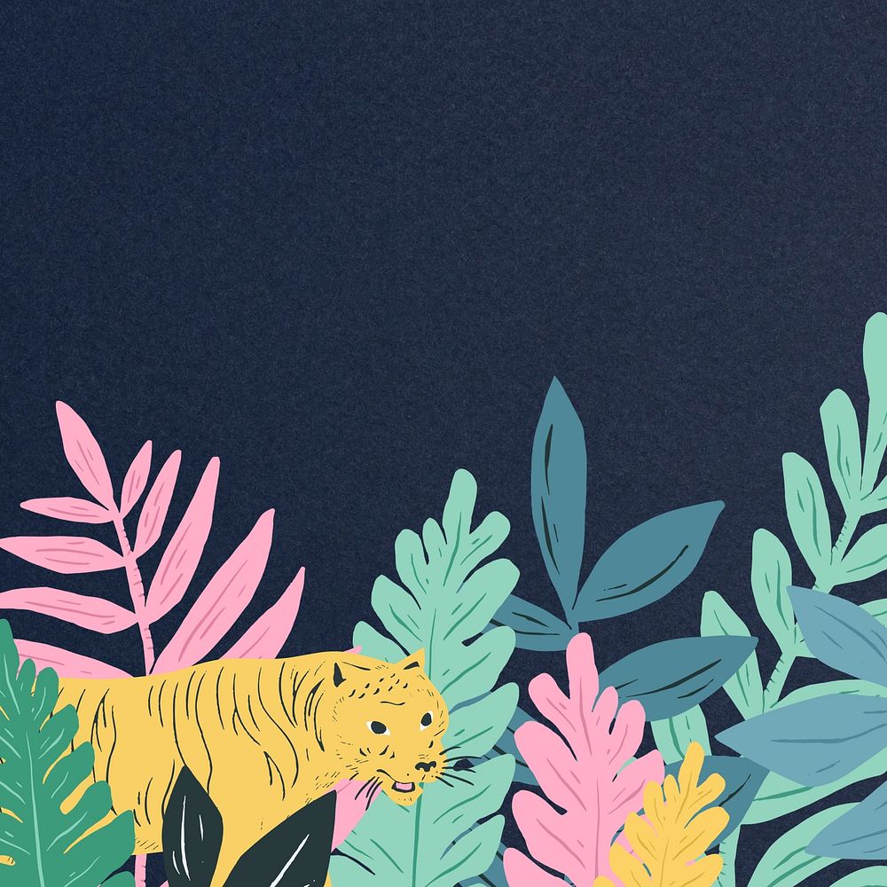 Botanical tiger blue background,  wildlife illustration