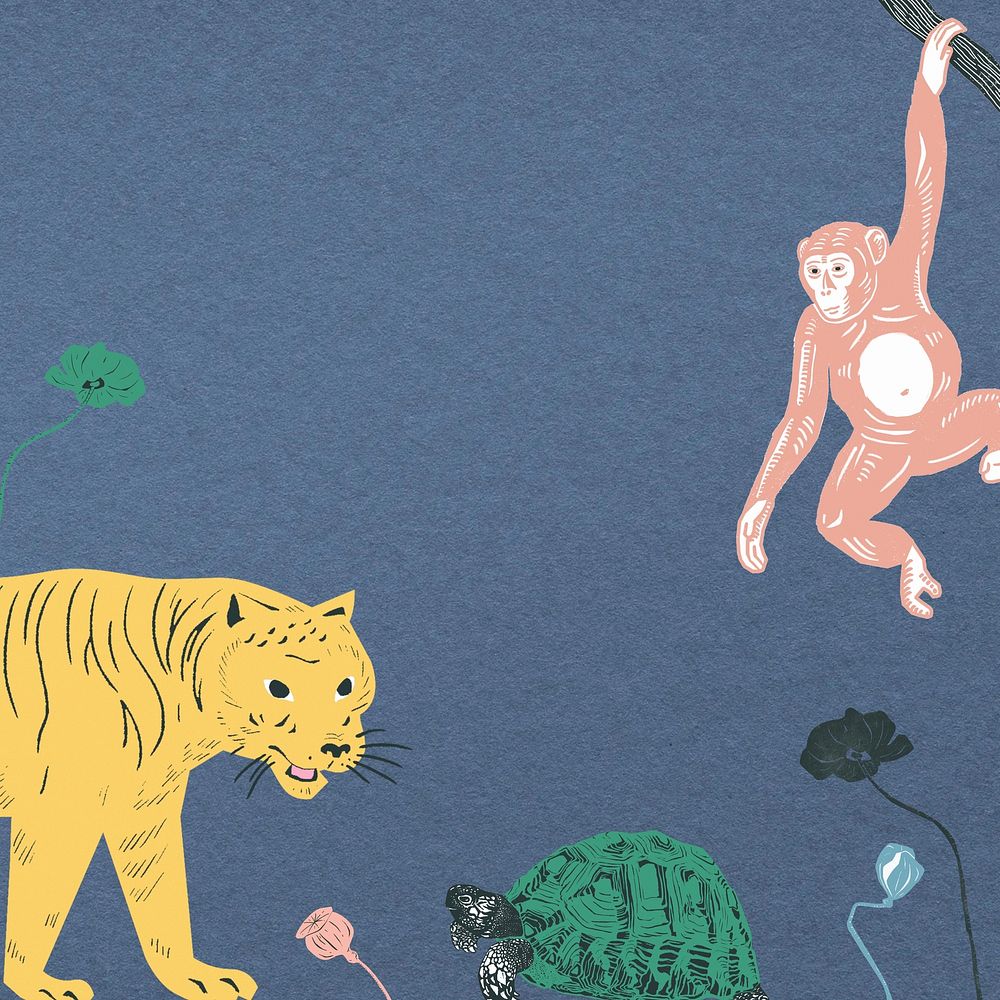 Tiger monkey blue background,  animal illustration