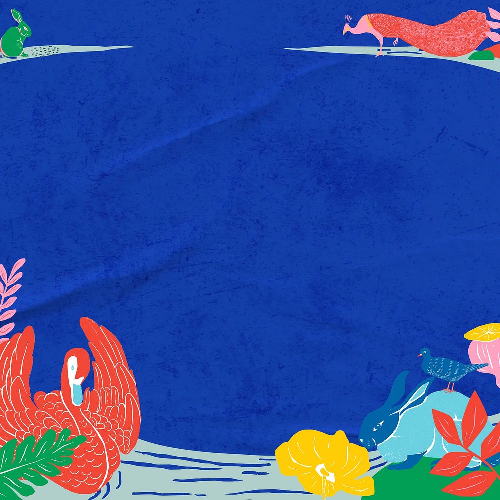 Swan blue border background,  animal illustration