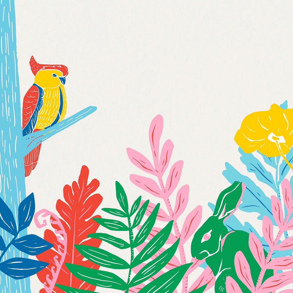 Colorful wildlife border background,  animal illustration
