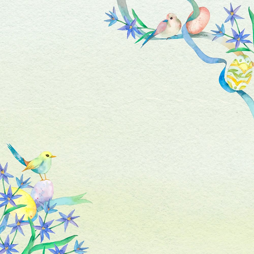Easter nature illustration background, watercolor birds & eggs
