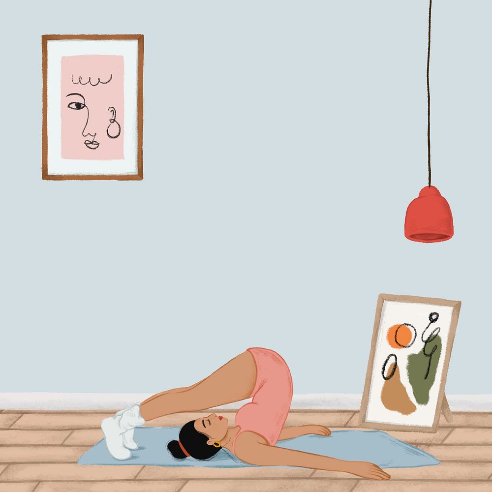 Woman doing yoga, aesthetic wellness illustration