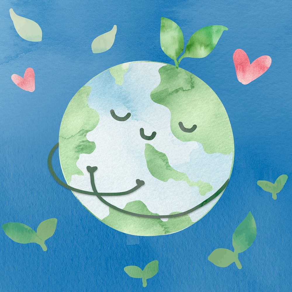 Save the planet, cute watercolor illustration
