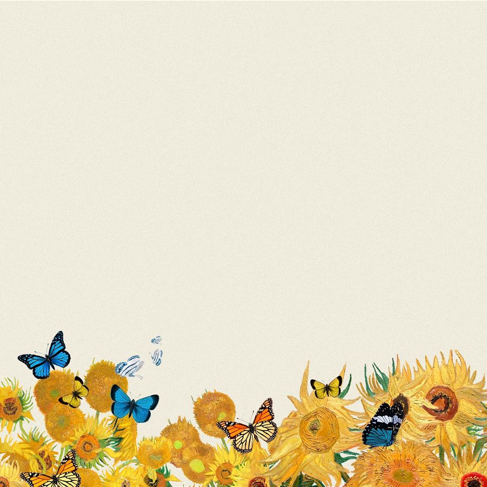 Sunflower border art remix background. Remixed by rawpixel.