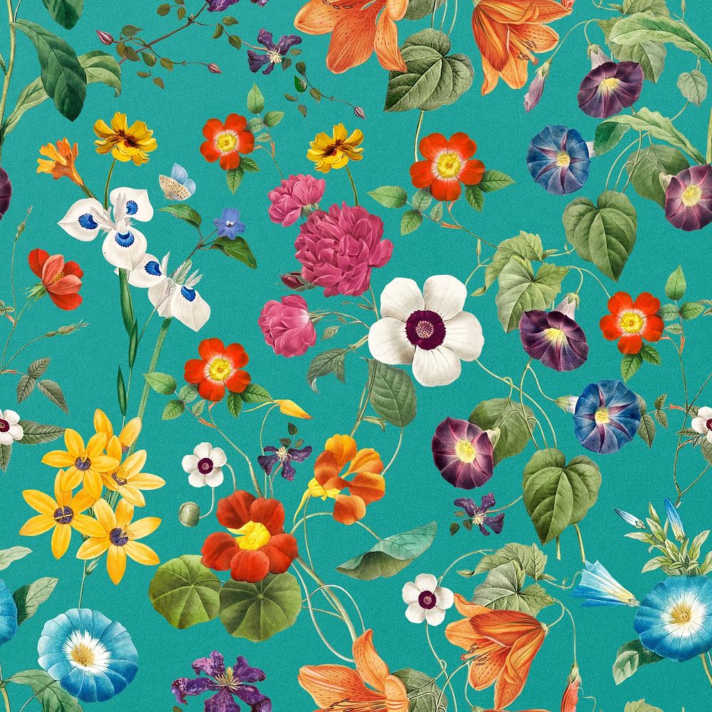 Vintage Spring flower pattern illustration by Pierre Joseph Redouté. Remixed by rawpixel.