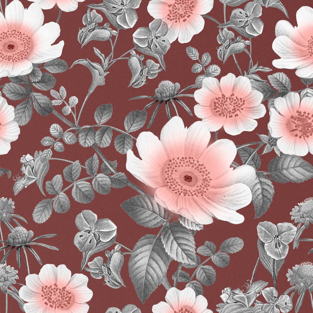 Vintage flower pattern illustration by Pierre Joseph Redouté. Remixed by rawpixel.
