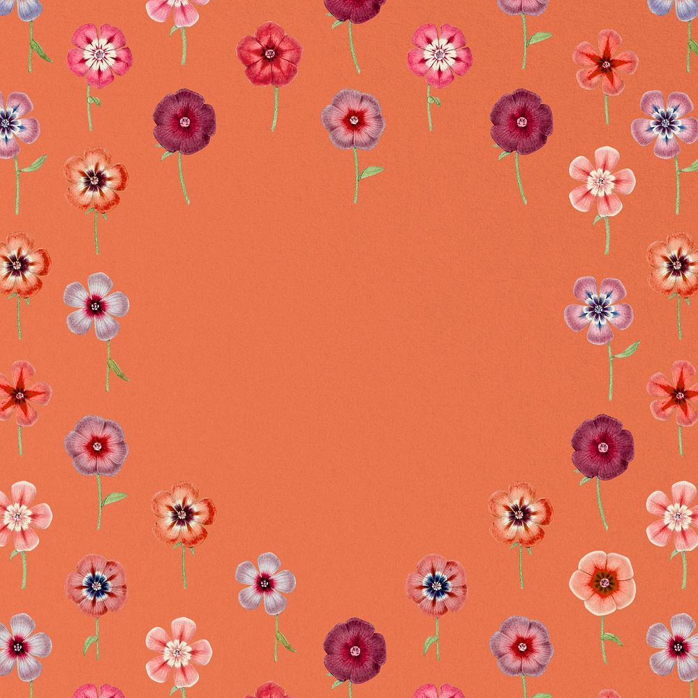Vintage flower frame, orange background illustration by Pierre Joseph Redouté. Remixed by rawpixel.