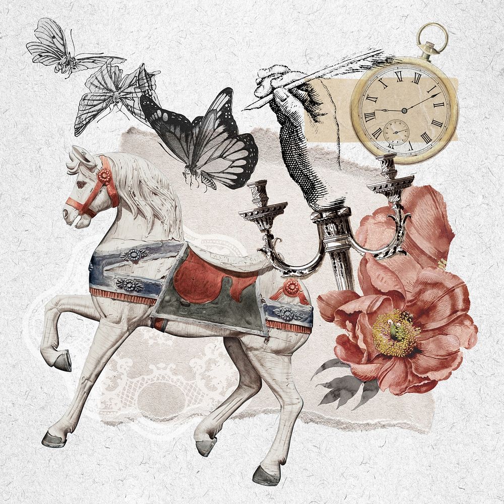 Aesthetic horse carousel, vintage collage | Premium Photo Illustration ...