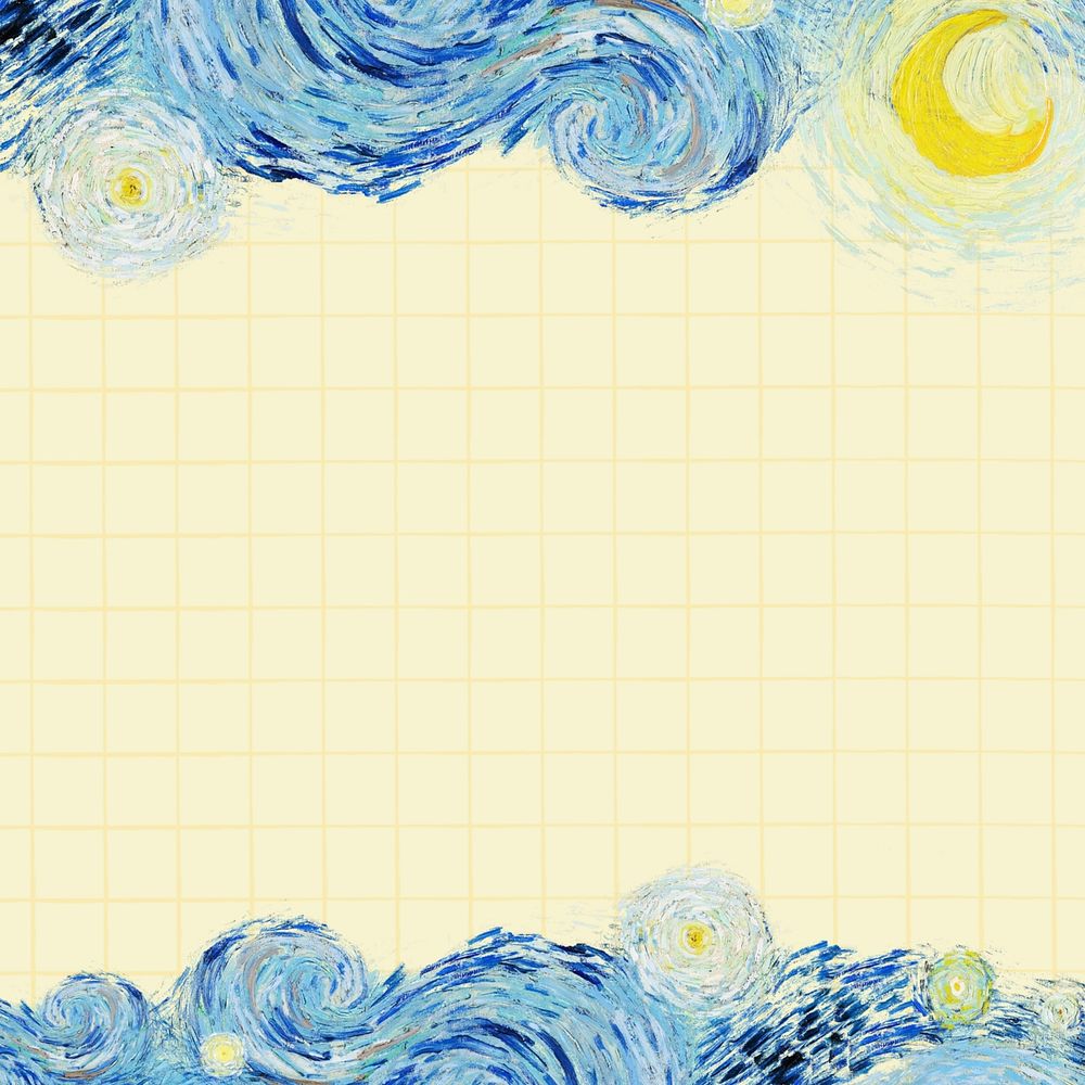 Starry Night border yellow background, Van Gogh's vintage illustration, remixed by rawpixel
