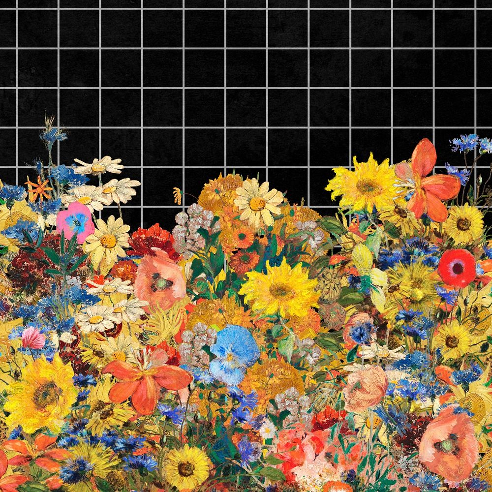 Odilon Redon's flower border background, remixed by rawpixel