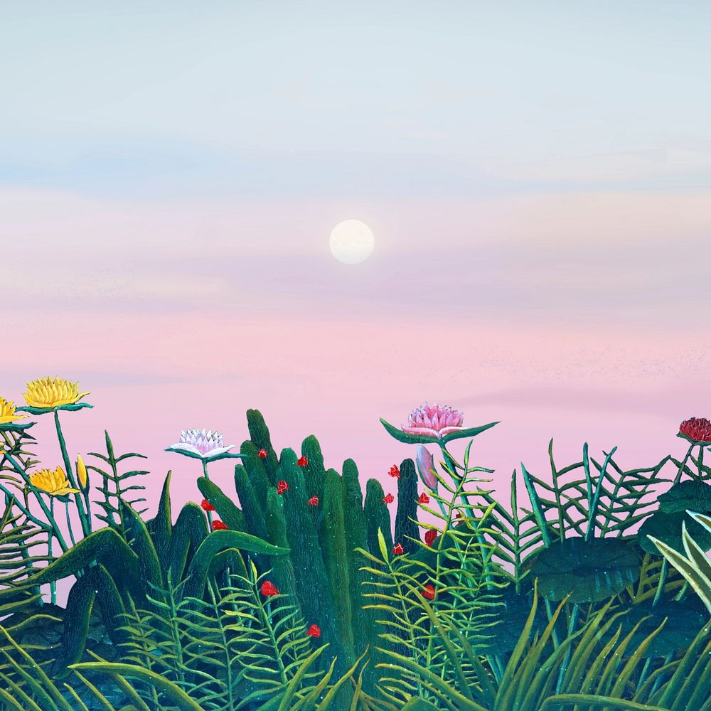 Henri Rousseau's flower background, botanical illustration, remixed by rawpixel