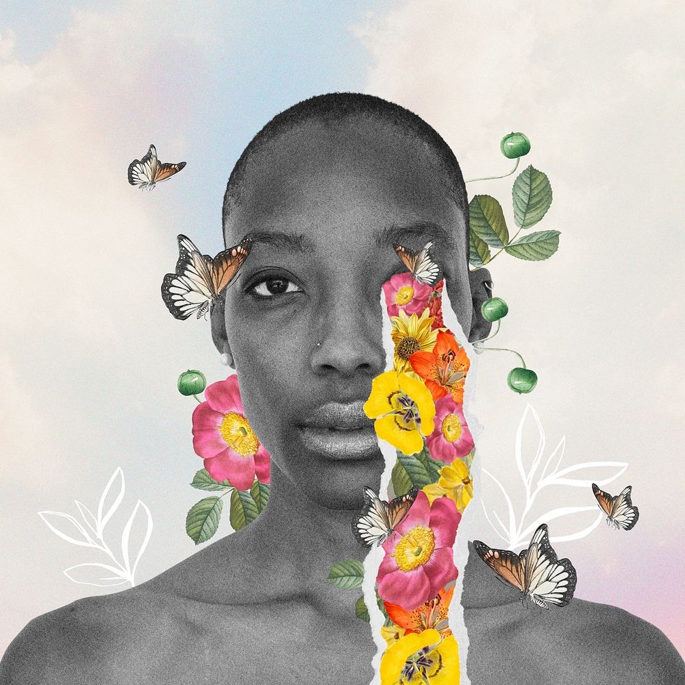 Woman's mental health, surreal floral remix