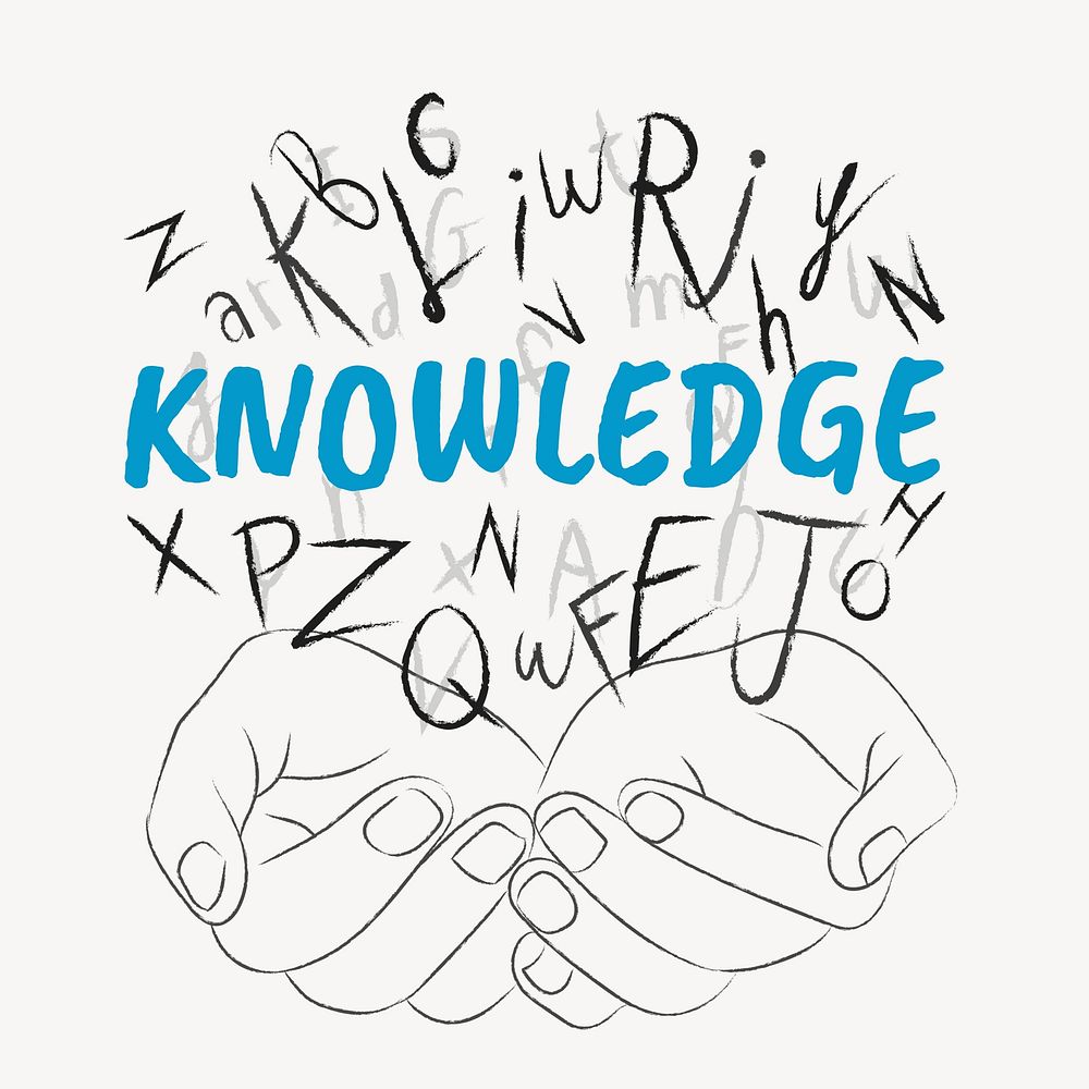 Knowledge word typography, hands cupping alphabet letters