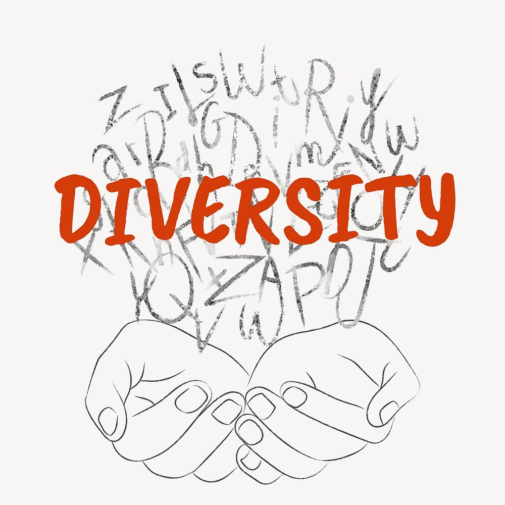 Diversity word typography, hands cupping alphabet letters