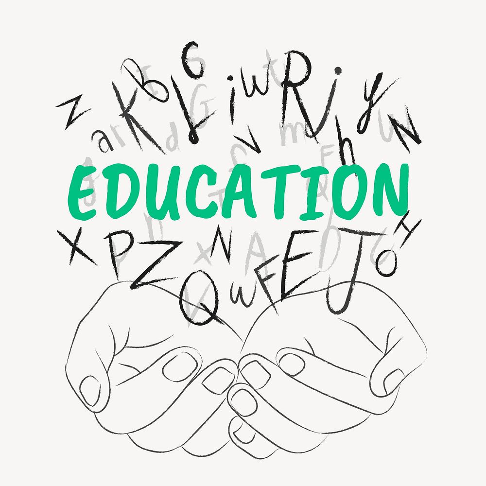 Education word typography, hands cupping alphabet letters