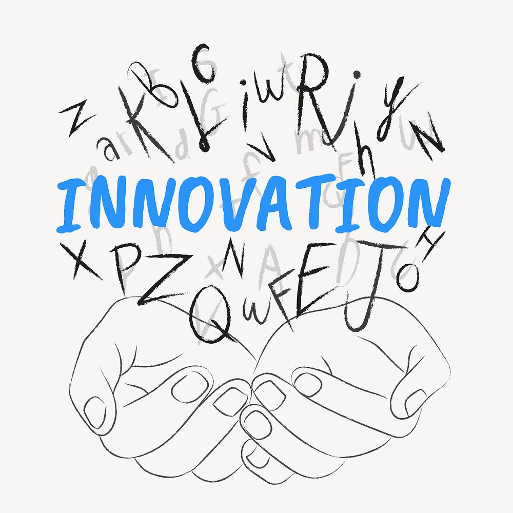 Innovation word typography, hands cupping alphabet letters