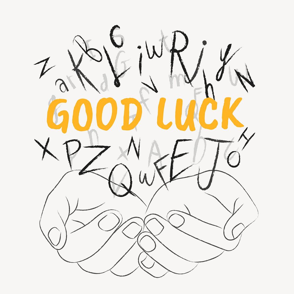 Good luck words typography, hands cupping alphabet letters