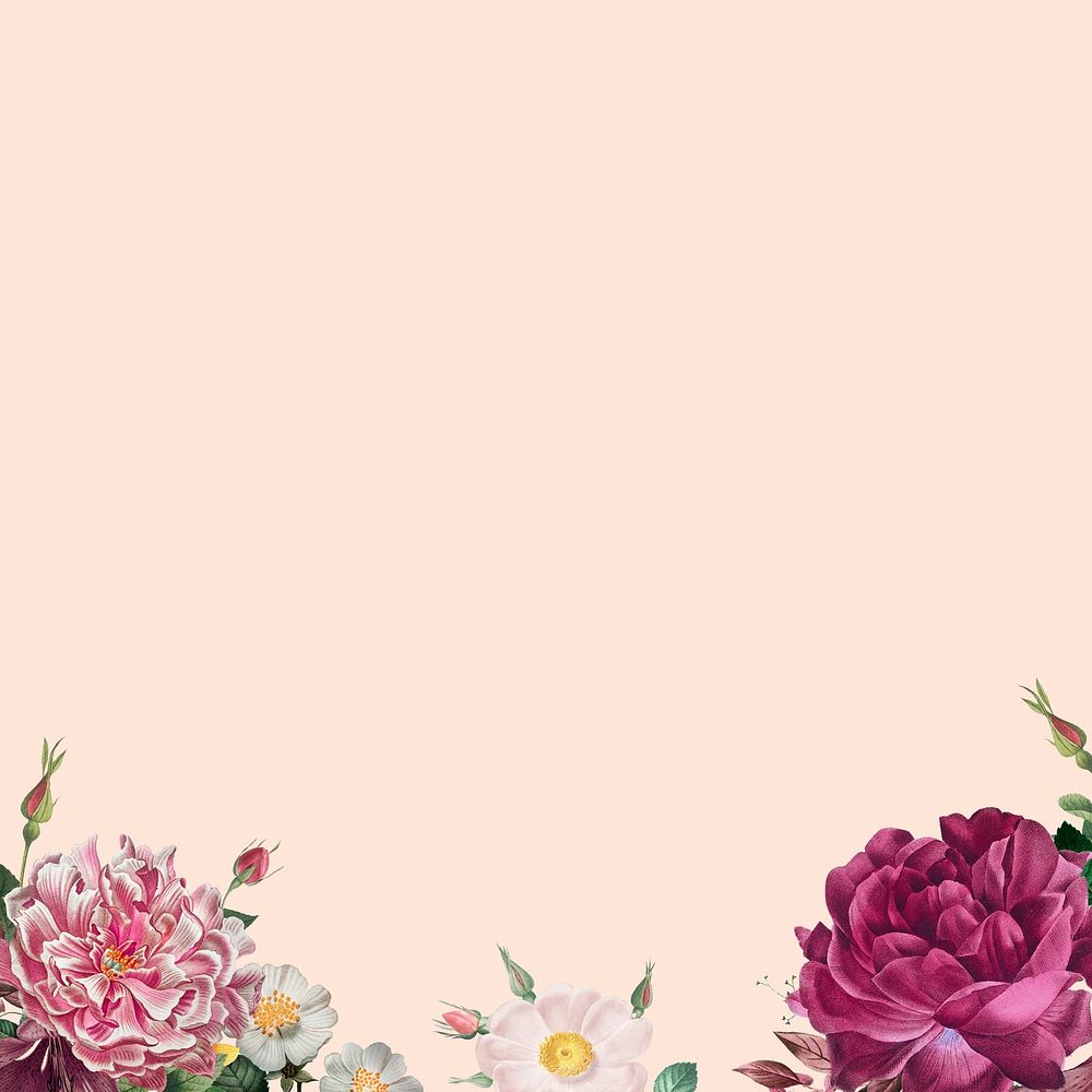 Aesthetic beige floral background, vintage flower border illustration