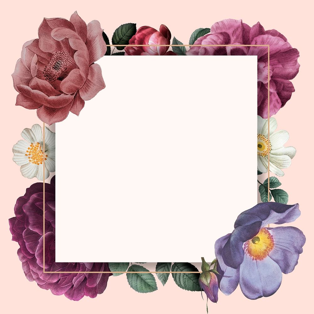 Vintage flower frame, aesthetic botanical illustration