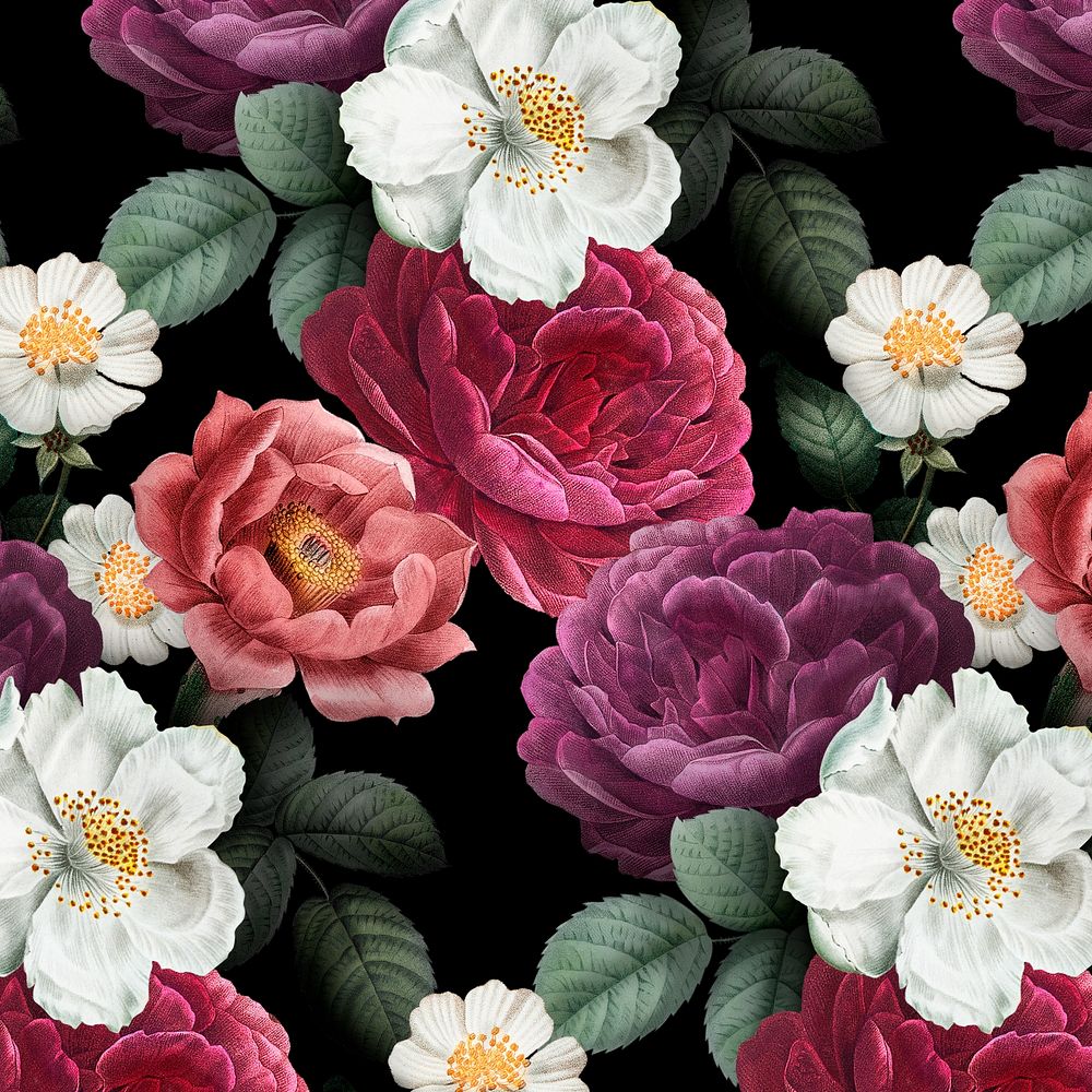 Vintage watercolor flower pattern background, botanical illustration
