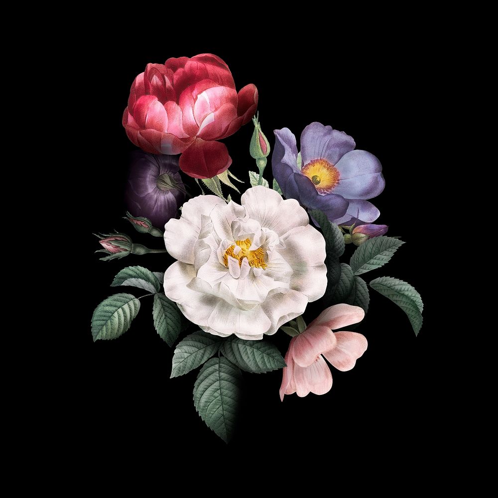 Vintage watercolor flower bouquet, aesthetic botanical illustration
