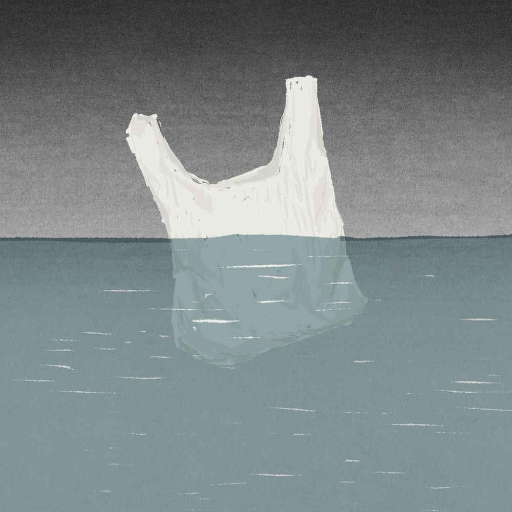 Marine plastic pollution, environment illustration