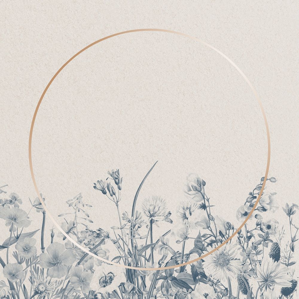 Gold round frame, Winter flower border illustration