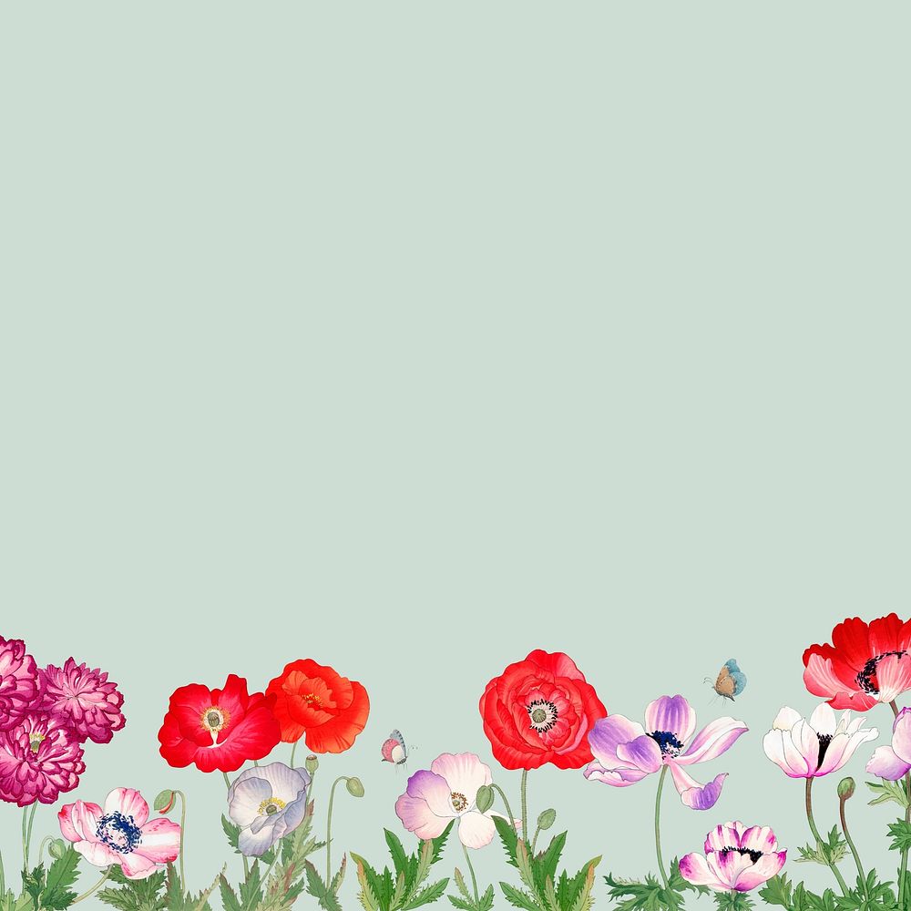 Anemone flowers border background, vintage floral design. Remixed by rawpixel.
